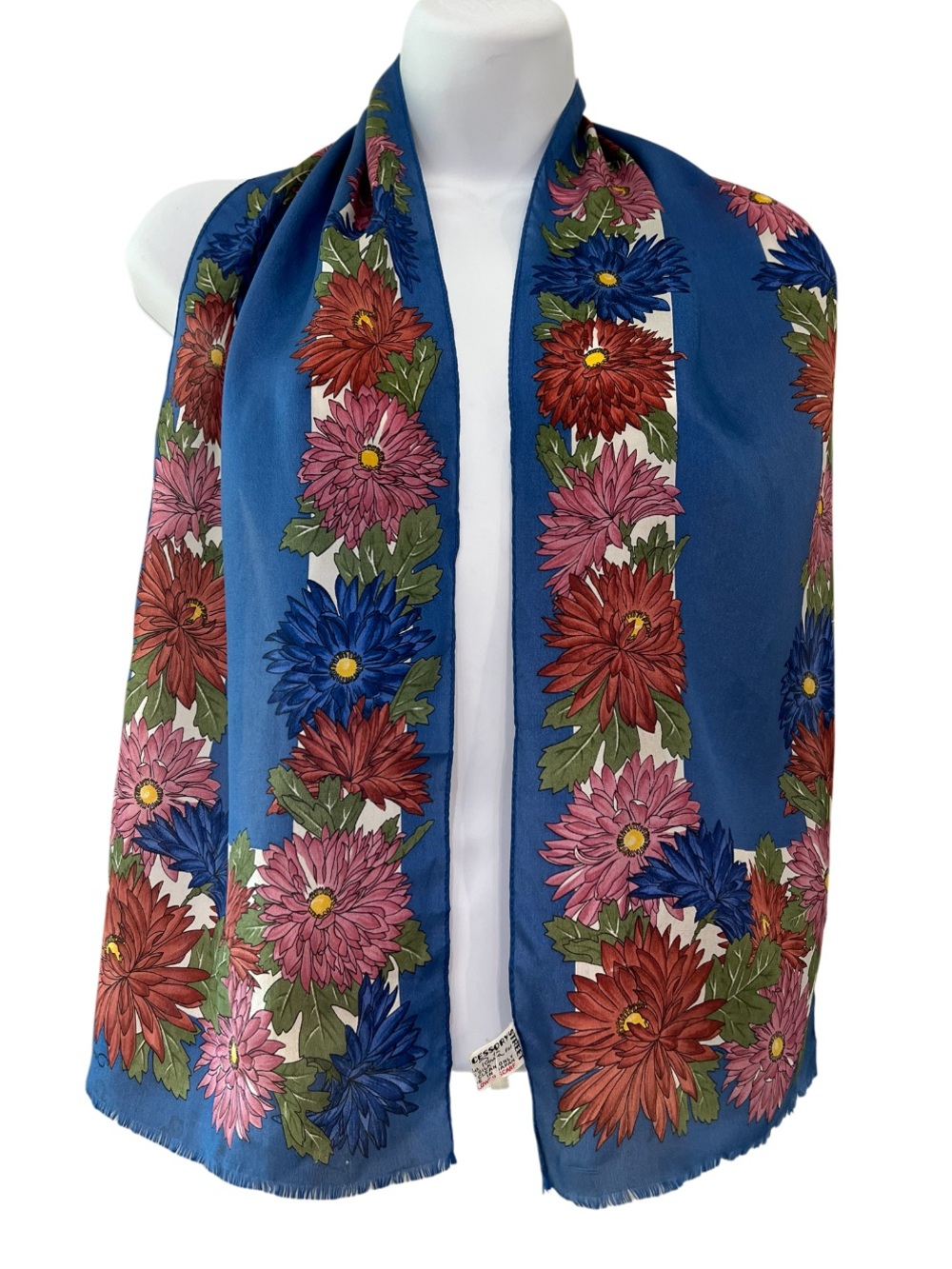 Vintage Oscar de la Renta Silk Floral Oblong Scarf Made in Japan Signed
